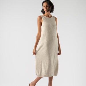 Cordera Heather Cotton Sleeveless Midi Dress in Natural Oatmeal | Size Small